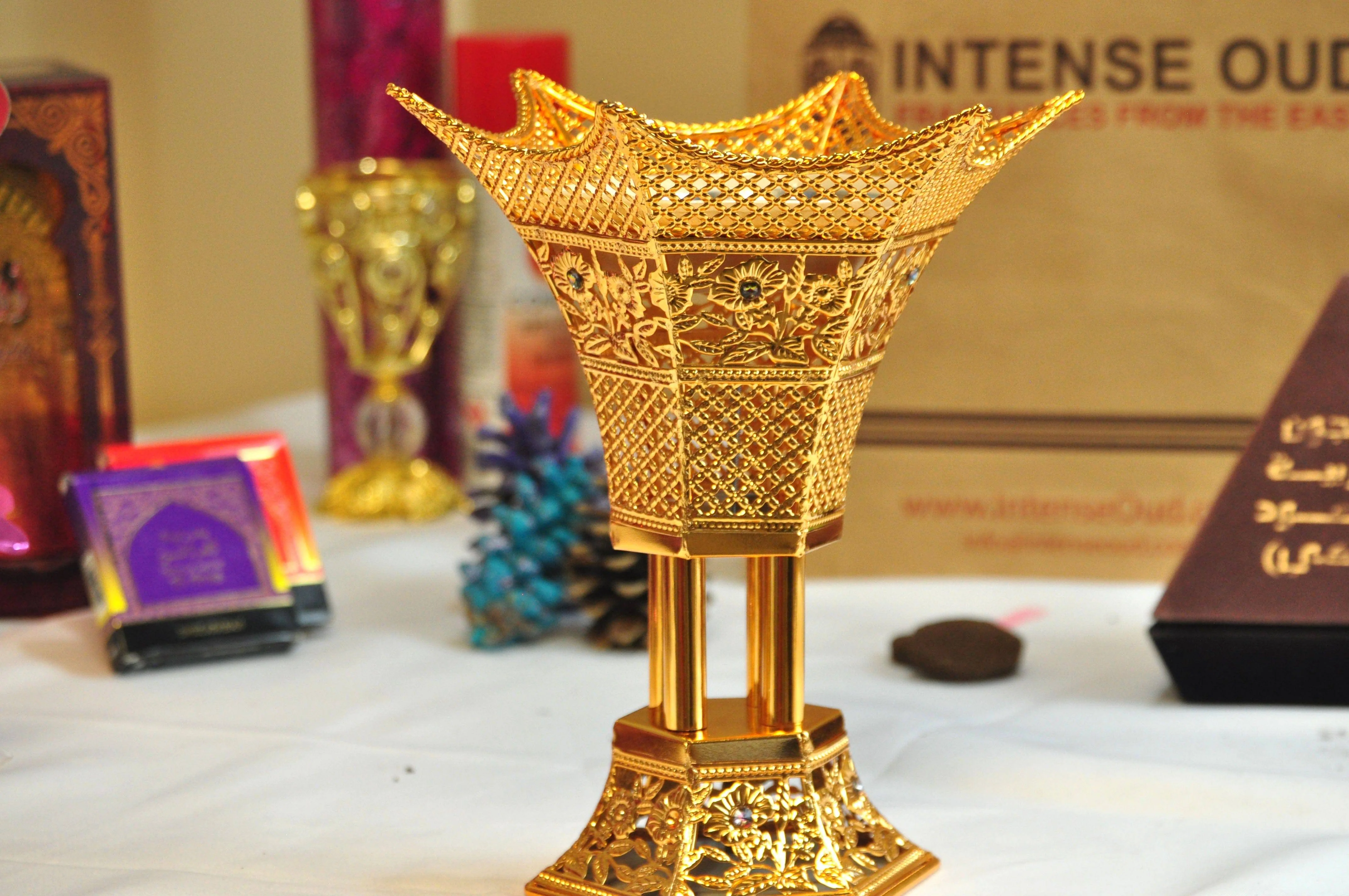 Arab Incense Bakhoor Burner - 6 inch Golden by Intense Oud - Image 4