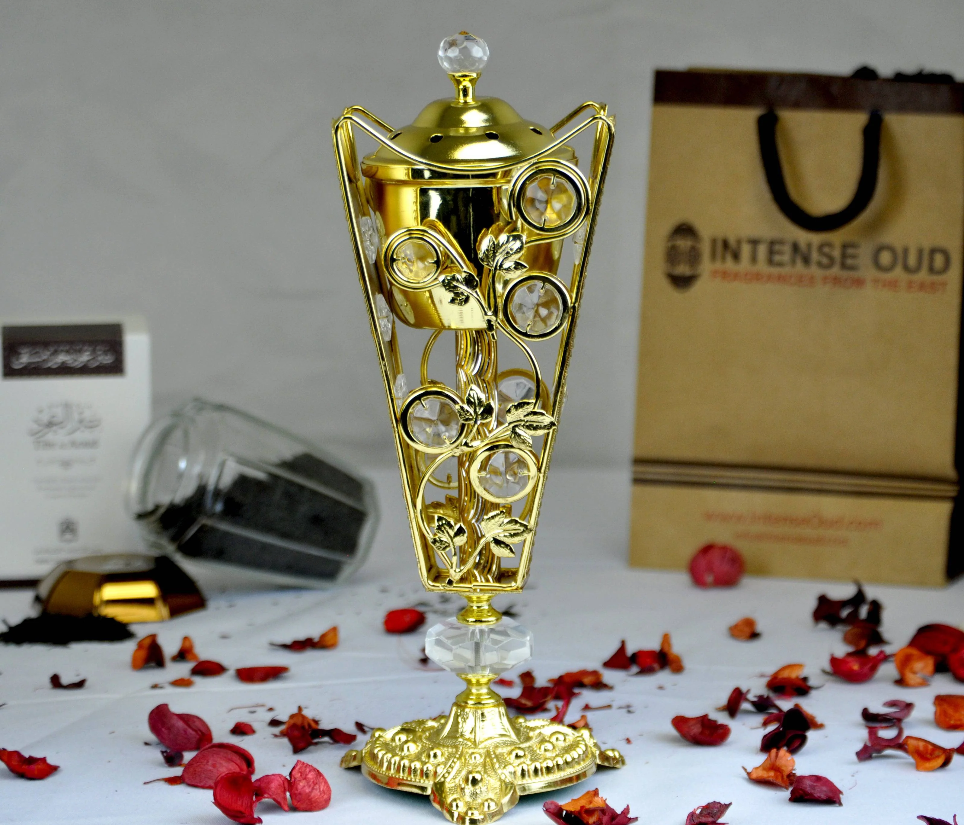 Arabia Incense/Bakhoor Burner (Mabkhara) -Oud Burner, Metal,Tray Inside 10 inch Tall (Golden) - Image 4