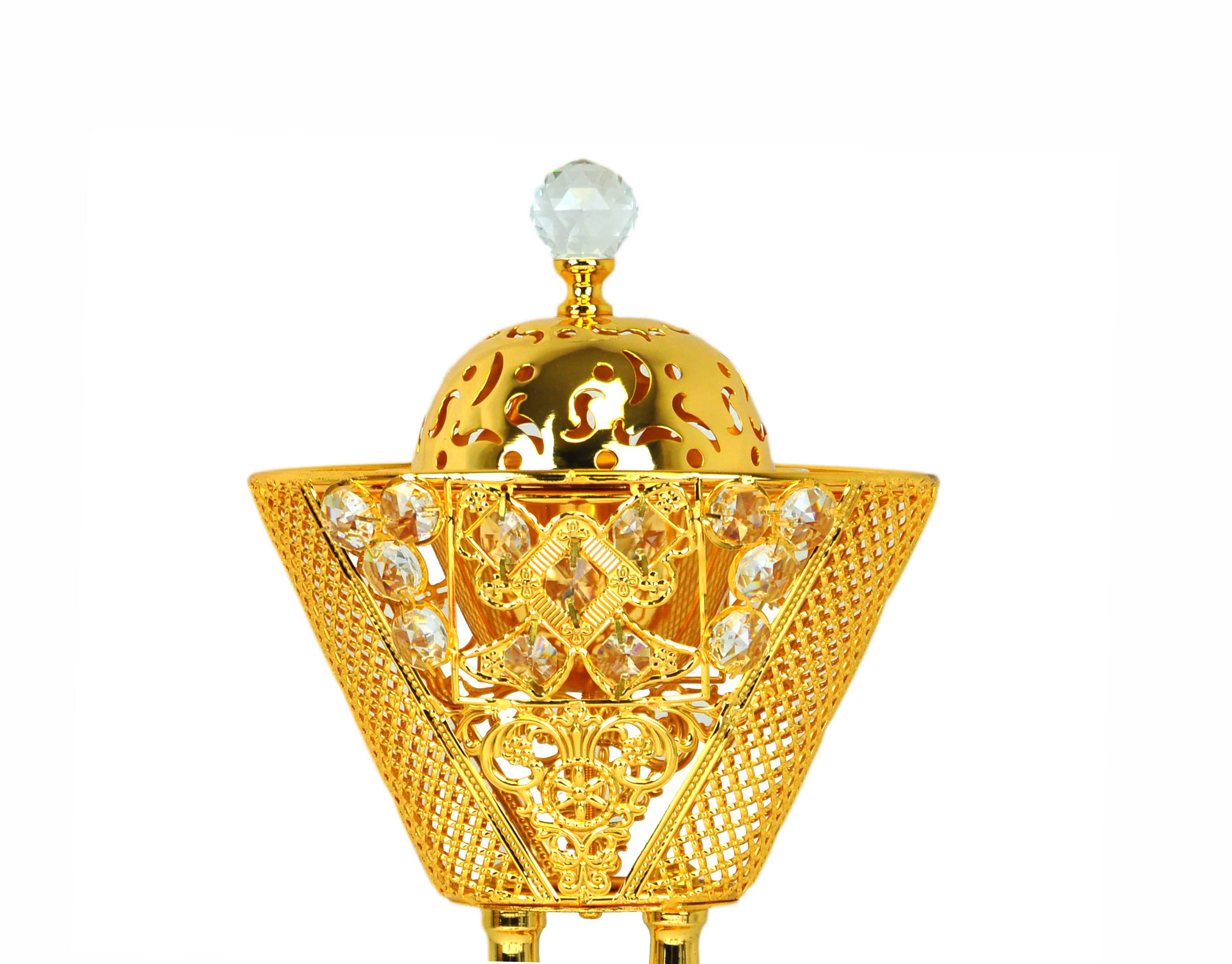 Arabia Incense/Bakhoor Burner (Mabkhara) -Oud Burner, Metal,Tray Inside 9 inch Tall (Golden) - Image 2