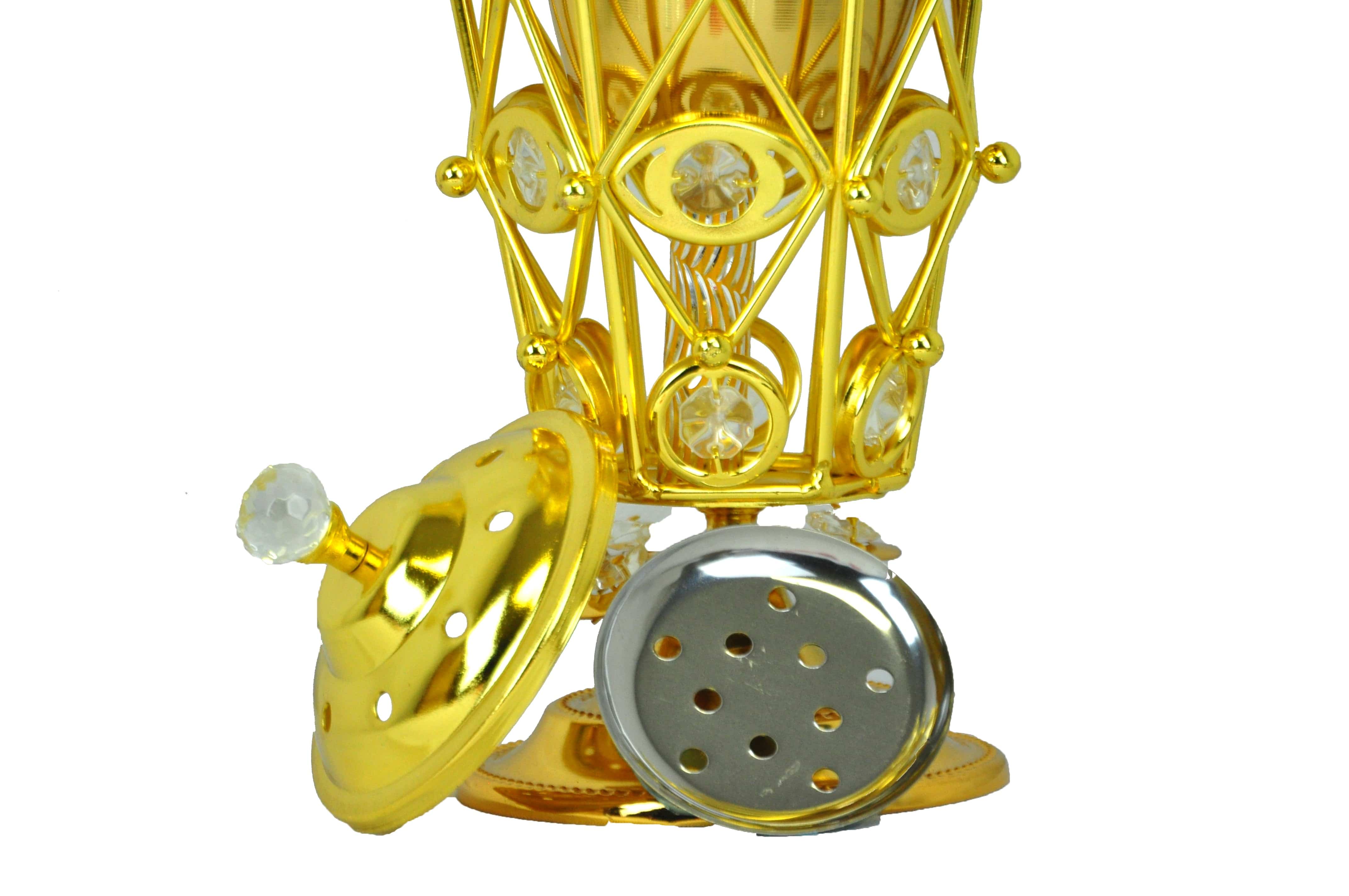 Arabia Incense/Bakhoor Burner (Mabkhara) -Oud Burner, Metal,Tray Inside 9 inch Tall (Golden) - Image 3