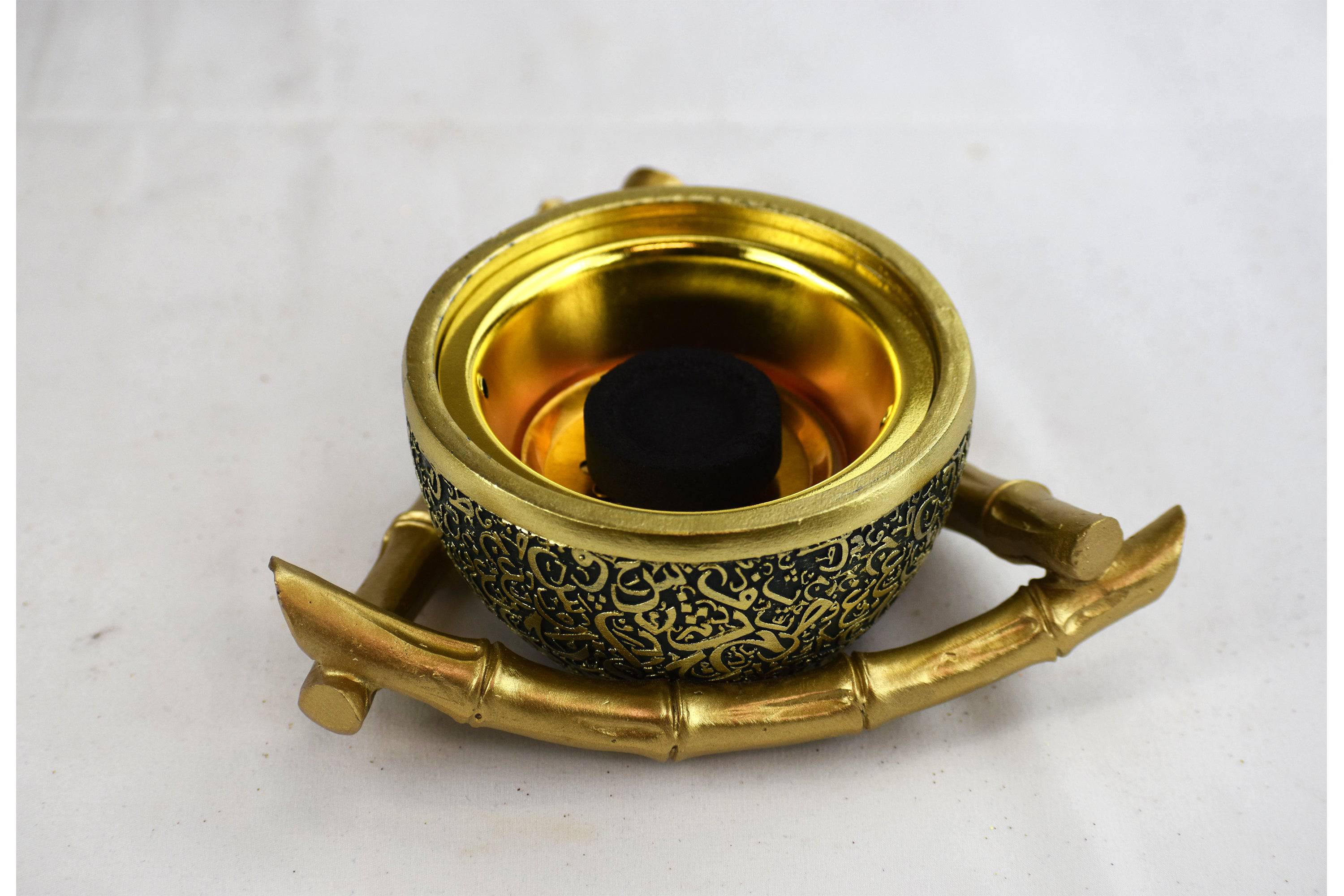Bamboo Triangle Arabic Script Incense Bakhoor Burner - Black and Gold - Image 3