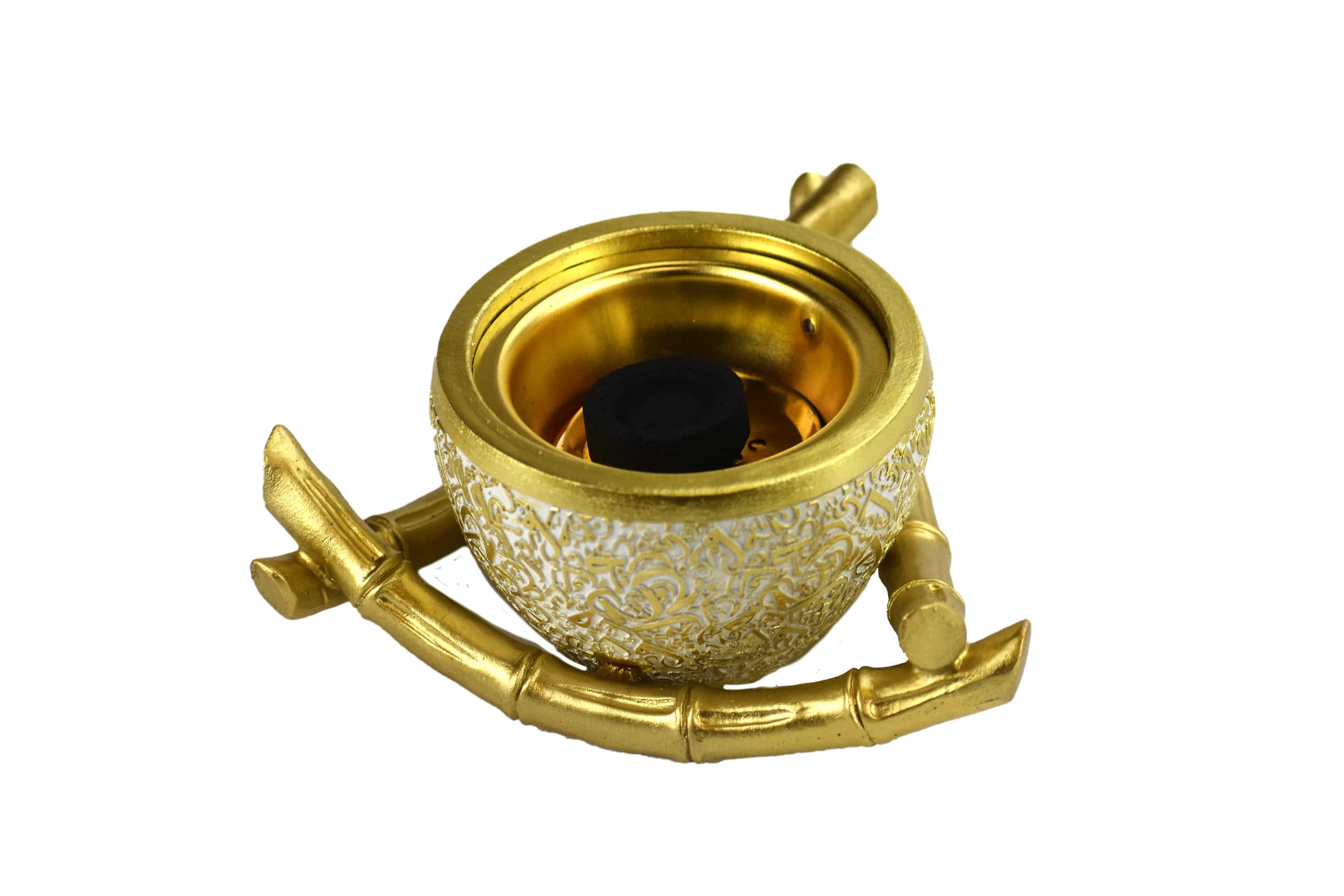 Bamboo Triangle Arabic Script Incense Bakhoor Burner - White and Gold - Image 3