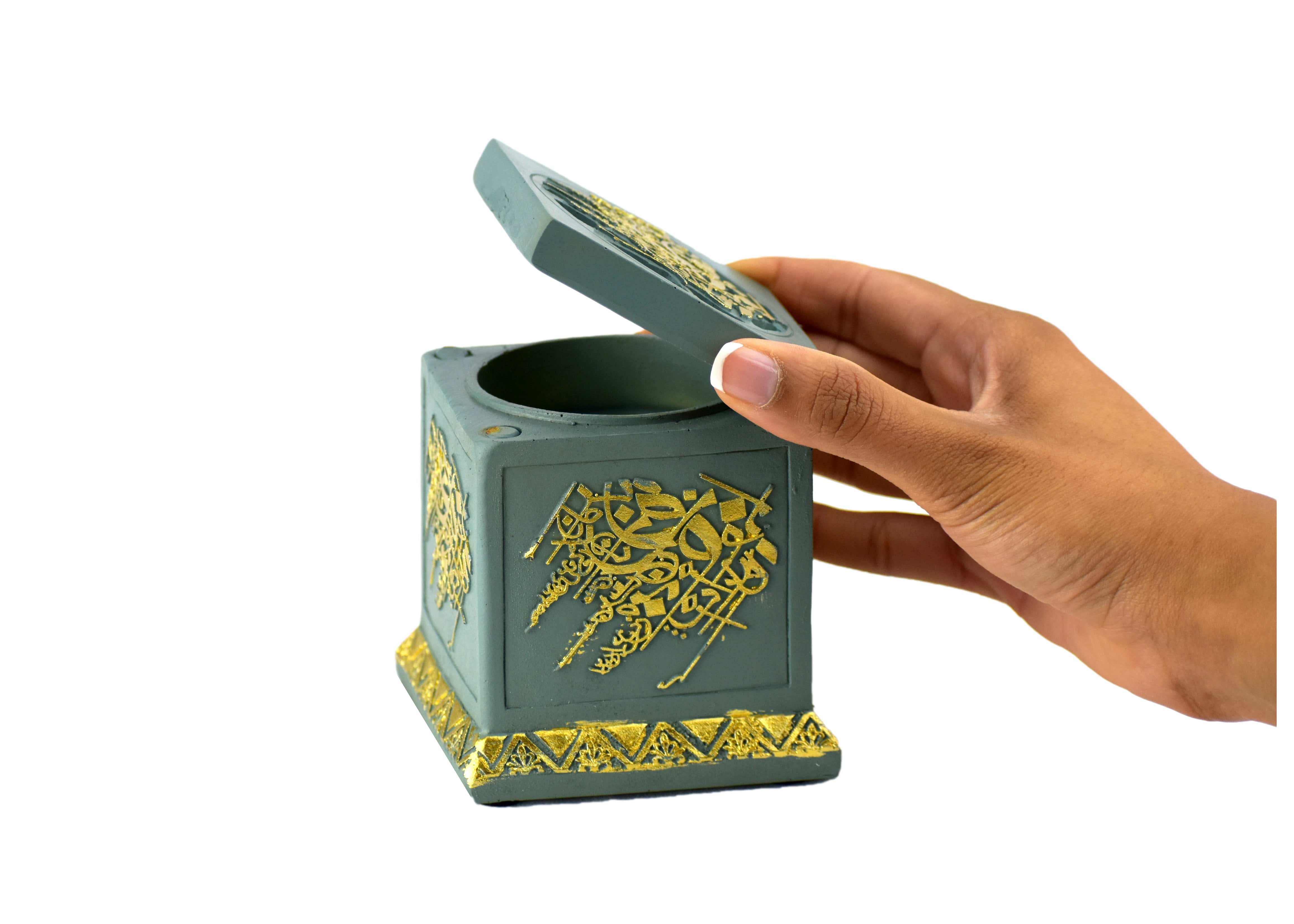 Calligraphy Cube Style Closed Incense Bakhoor Burner - Teal - Image 2