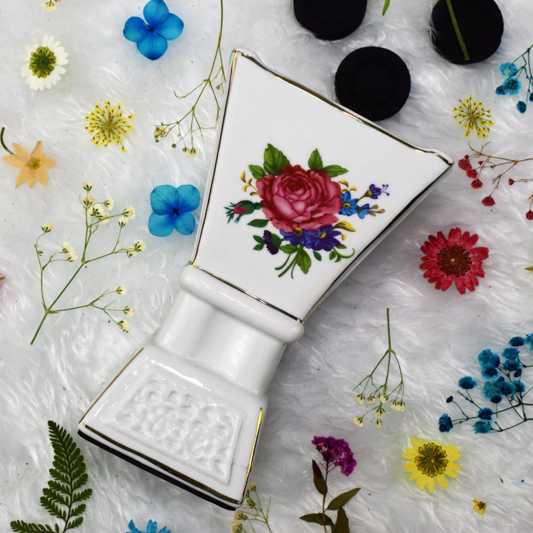 Ceramic Off-White Floral Print Electric Incense Bakhoor Burner by Intense Oud - Image 2