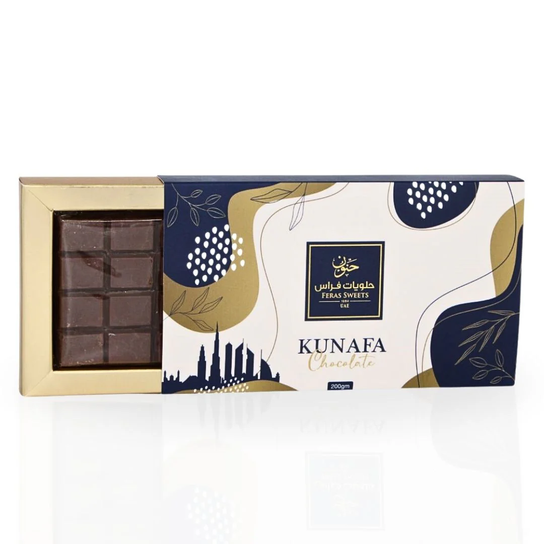 Dubai Kunafa Chocolate Bar 200GMS By Feras Sweets | Rich Chocolate, Creamy Pistachio, Crispy Kunafa, The Viral Dubai Chocolate (BOX OF 6) - Image 3