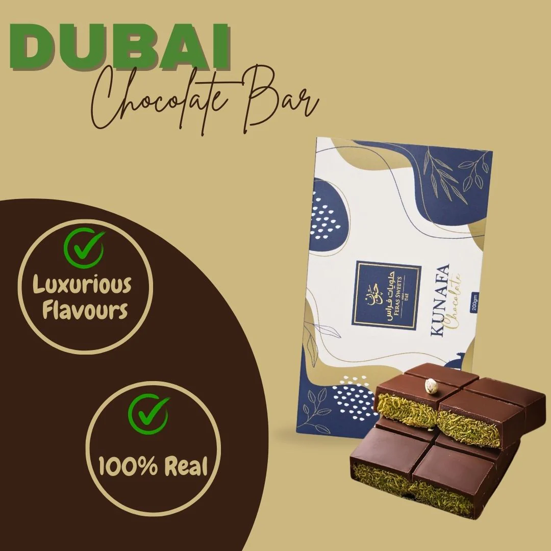 Dubai Kunafa Chocolate Bar 200GMS By Feras Sweets | Rich Chocolate, Creamy Pistachio, Crispy Kunafa, The Viral Dubai Chocolate (BOX OF 6) - Image 7