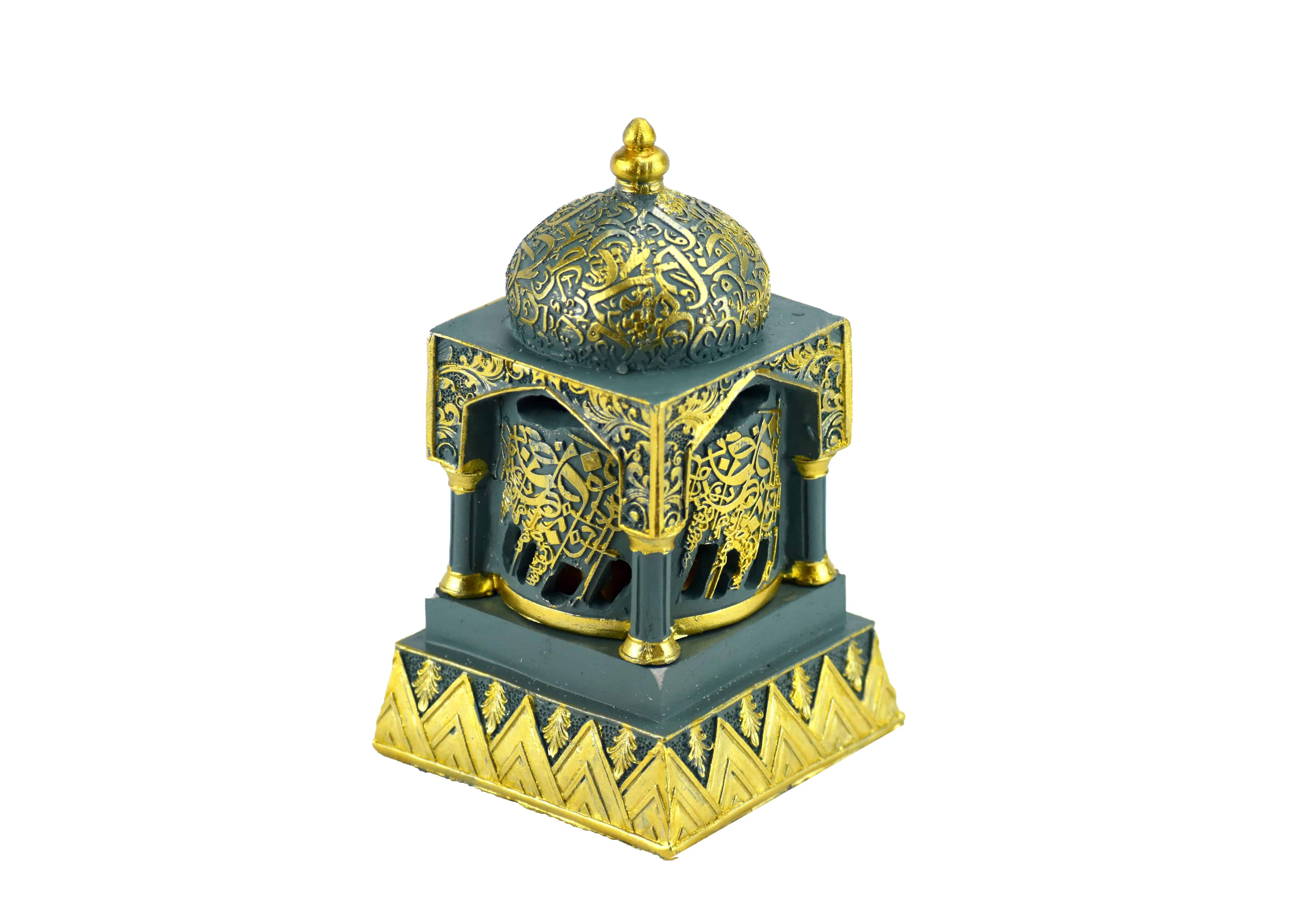 Engraved Calligraphy Minaret Style Incense Bakhoor Burner - 6 in. Teal