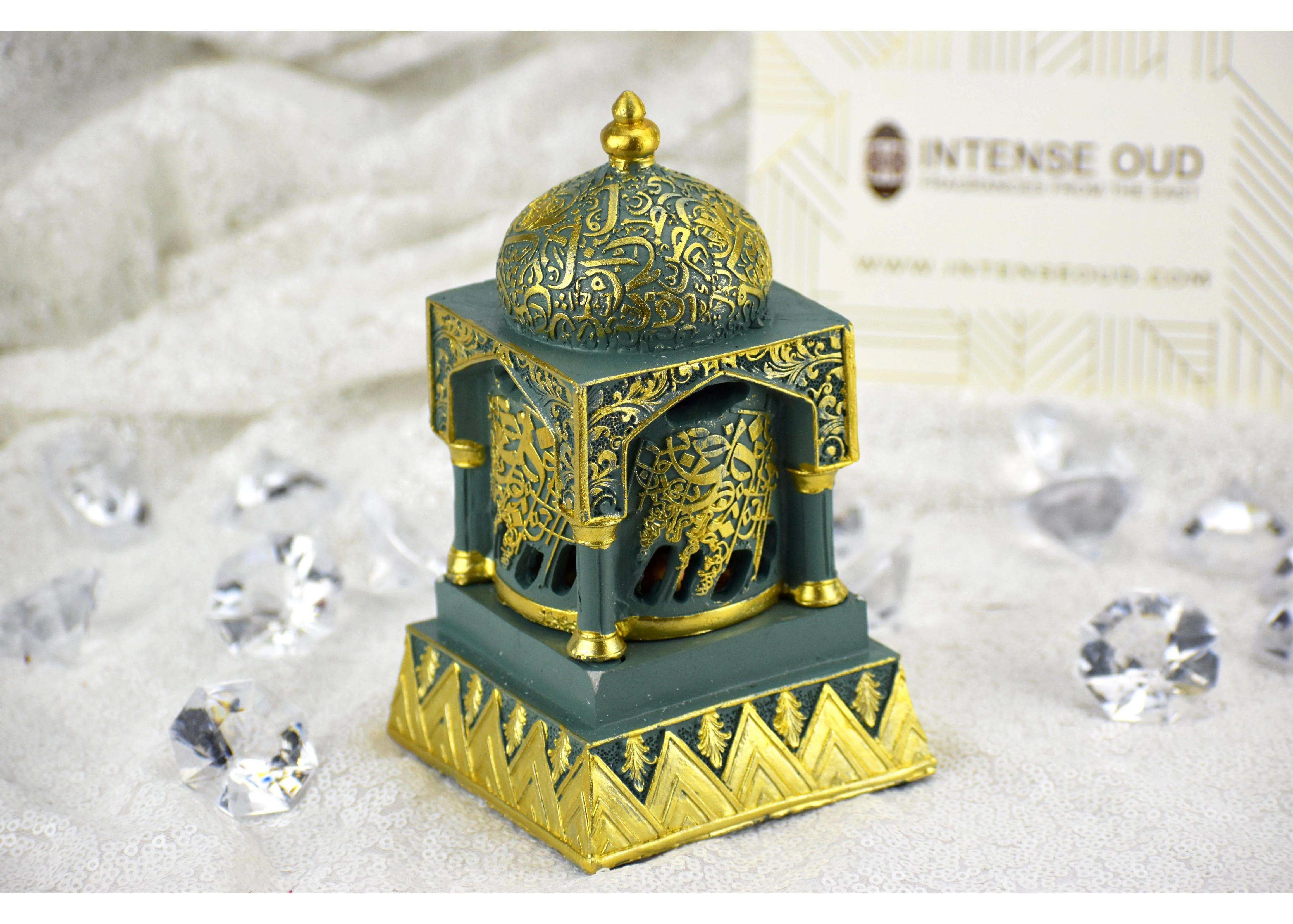 Engraved Calligraphy Minaret Style Incense Bakhoor Burner - 6 in. Teal - Image 4