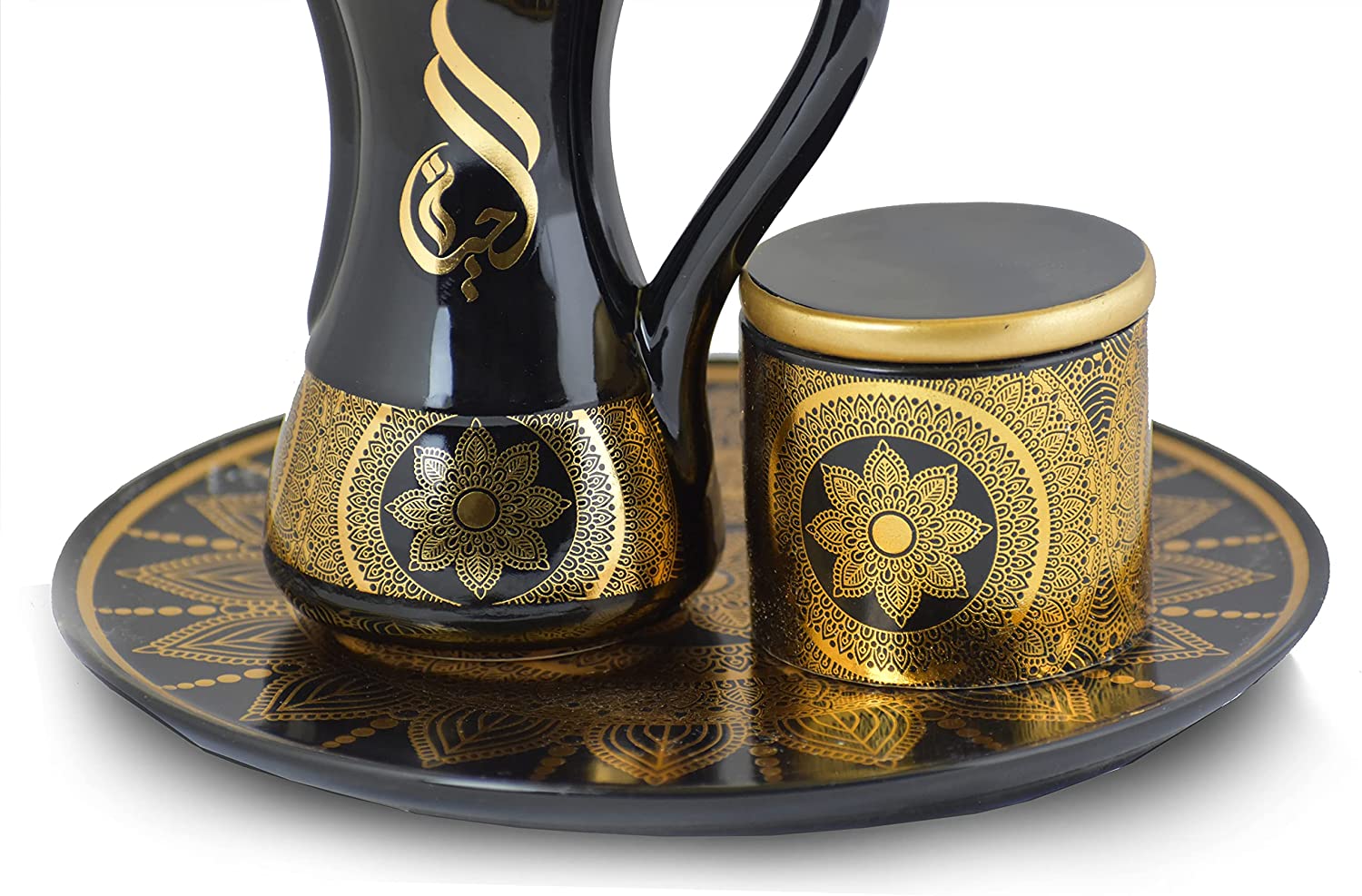 Glossy Arabic Design Royal Bakhoor Tea Set w/Circular Tray-Black | Intense Oud - Image 2