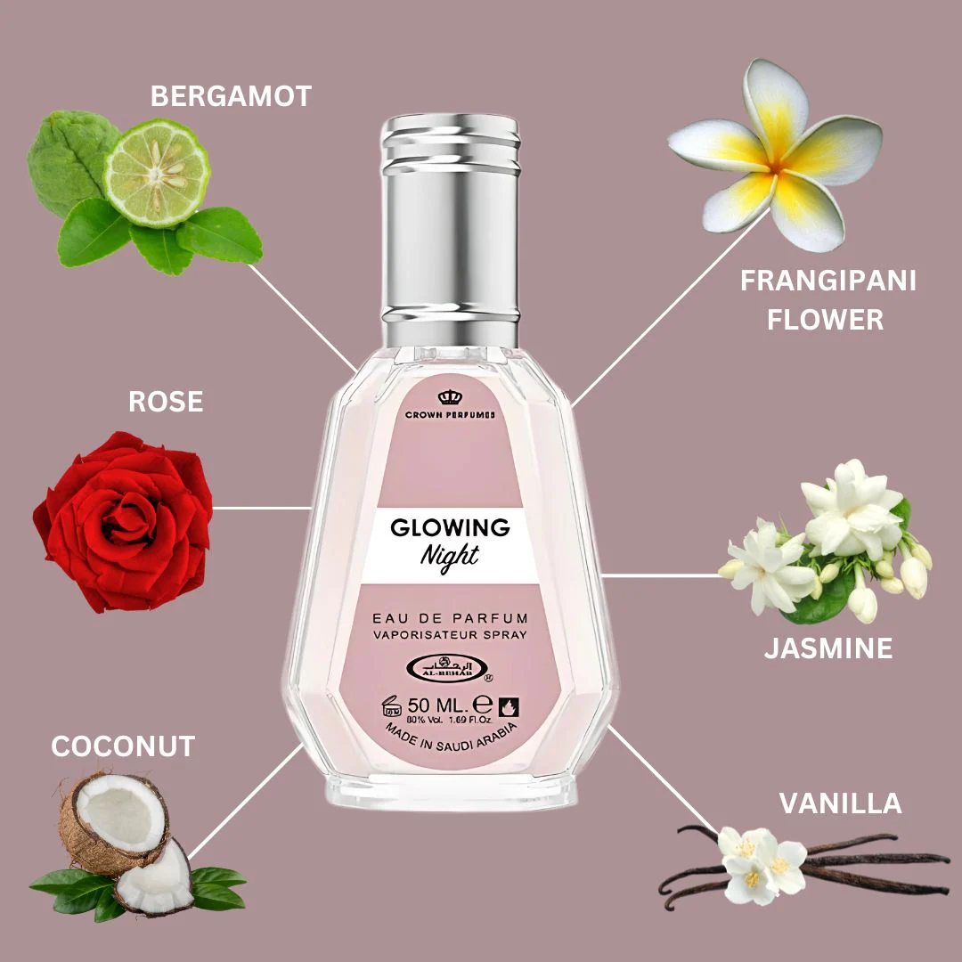 Glowing Night Eau De Parfum Spray 50ML (1.7 OZ) By Al Rehab | A Tropical Bloom Wrapped In Creamy Vanilla & Coconut, Perfect For Those Who Desire A Sweet & Exotic Floral Escape. - Image 4