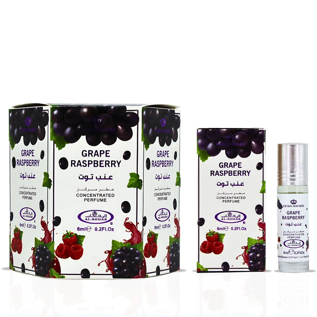 Grape Raspberry Perfume Oil CPO 6ML (0.2 OZ) By Al Rehab | Fruity, Floral, Sweet, Vibrant Fragrance. (BOX OF 6)