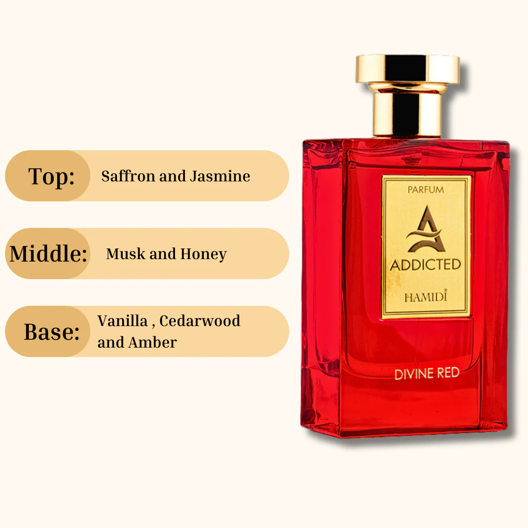 HAMIDI ADDICTED DIVINE RED EDP Spray 120ML (4 OZ) By Hamidi | Elevate Your Senses With This Exquisite Fragrance. - Image 4