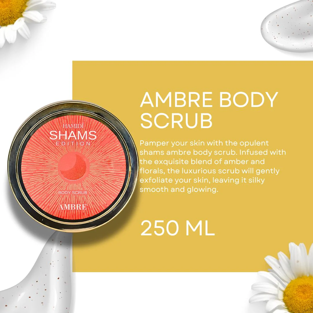 Hamidi Shams Edition Ambre Body Scrub 250ML (8.5 OZ) By Hamidi | Gently Exfoliates for Soft & Smooth Skin, Naturally Derived Ingredients. - Image 2