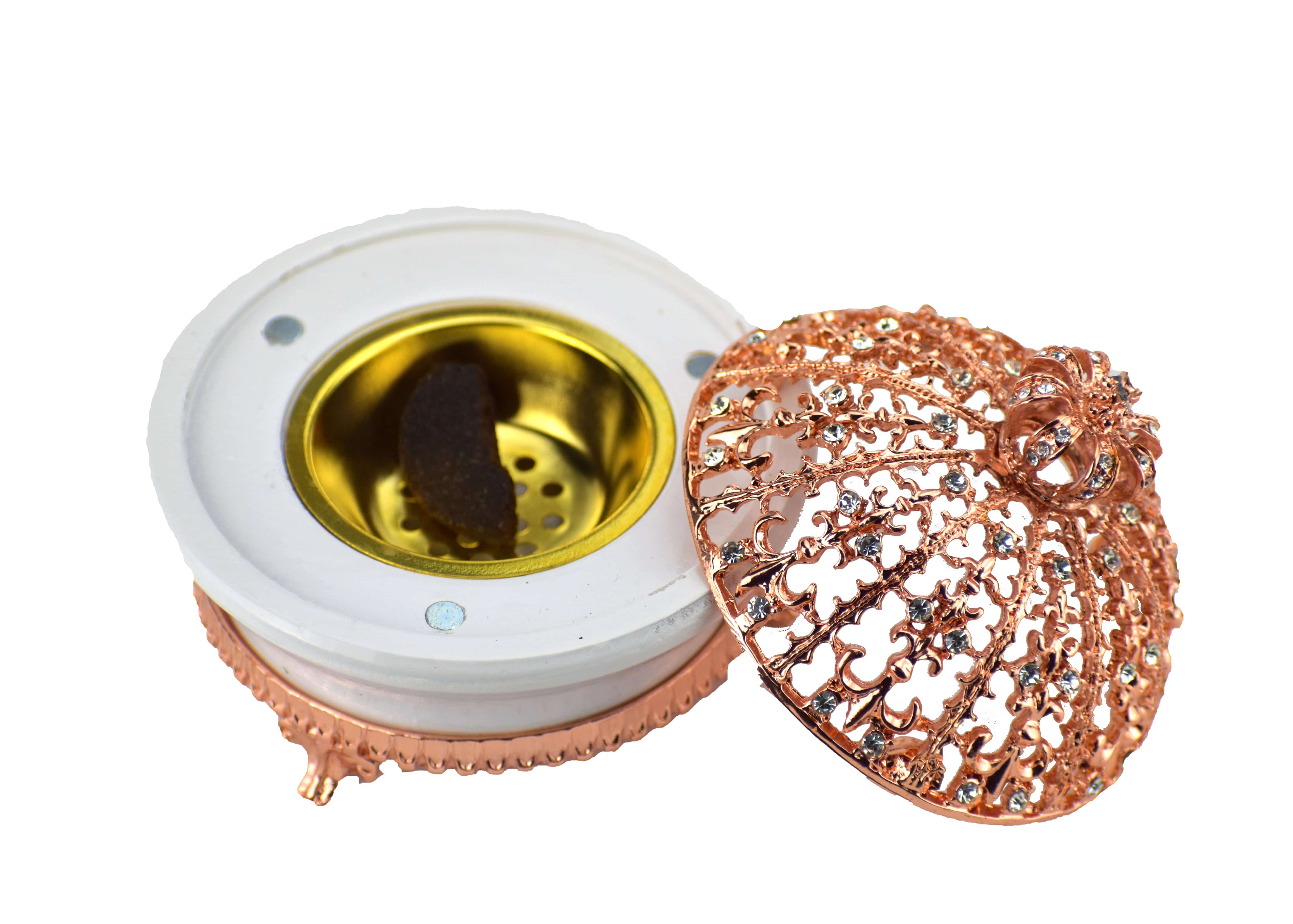 Jeweled Regal Crown Style Closed Incense Bakhoor Burner - Rose Gold - Image 2