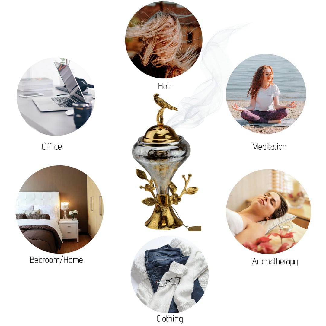 Lamp Style Flower Designs Closed Bakhoor/Incense Burner with Bird Lid - 6 Inch - Image 7