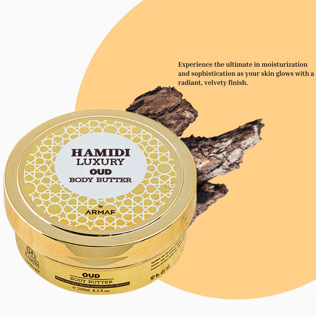 LUXURY OUD BODY BUTTER 250ML (8.4 OZ) By Hamidi | Ultra Moisturizing & Skin-Nourishing | For Men & Women. - Image 2