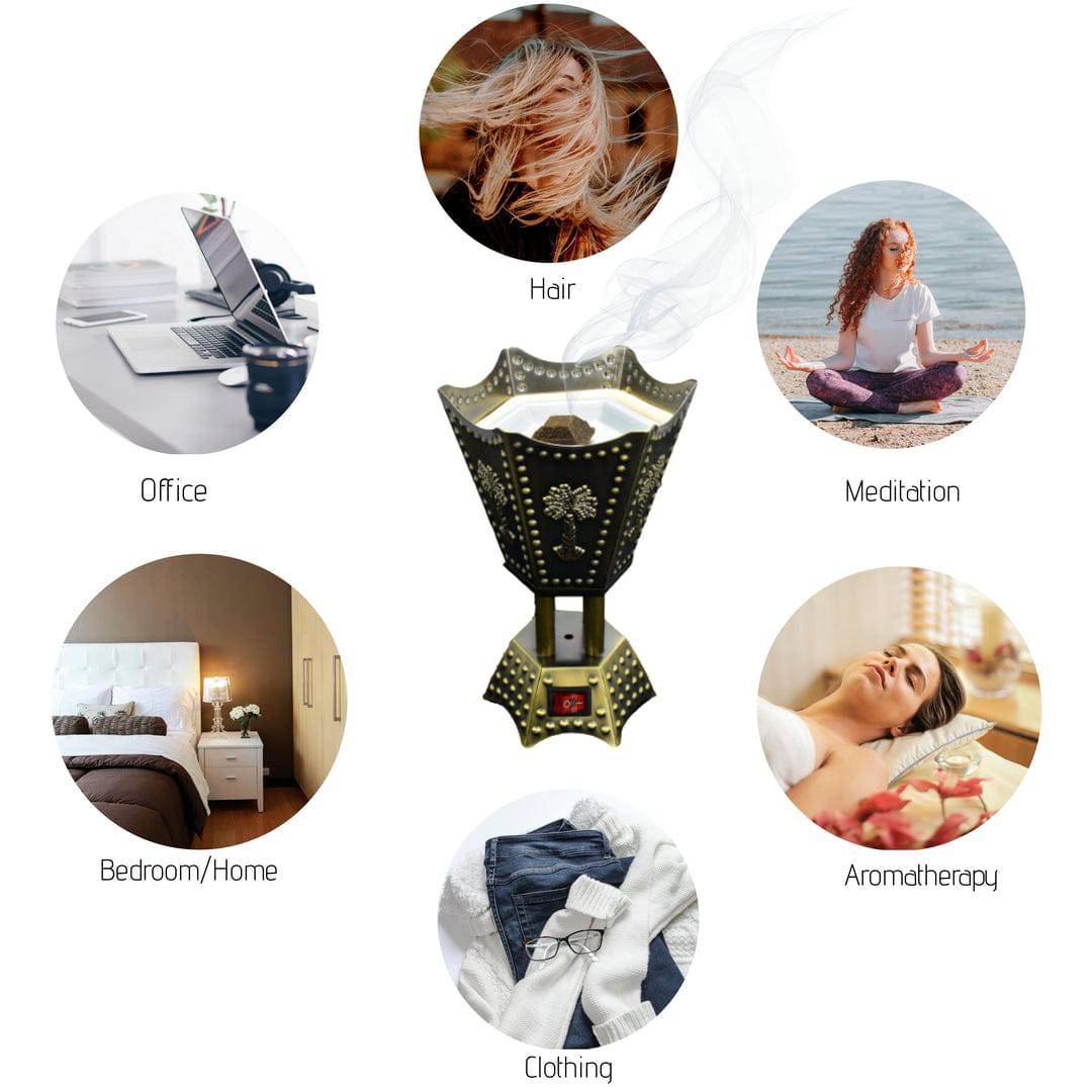 Metalic Studded Hexagon Shaped Electric Incense Bakhoor Burner by Intense Oud - Image 5