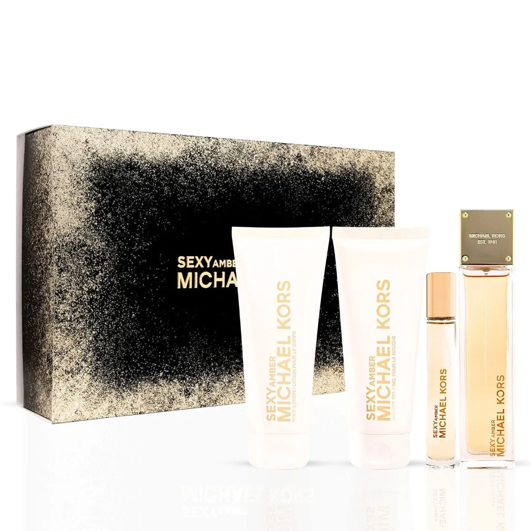 Michael Kors Sexy Amber 4Pc Gift Set (3.4oz EDP Spray, 3.4oz Body Lotion, 3.4oz Shower Gel, 10ml EDP Spray)