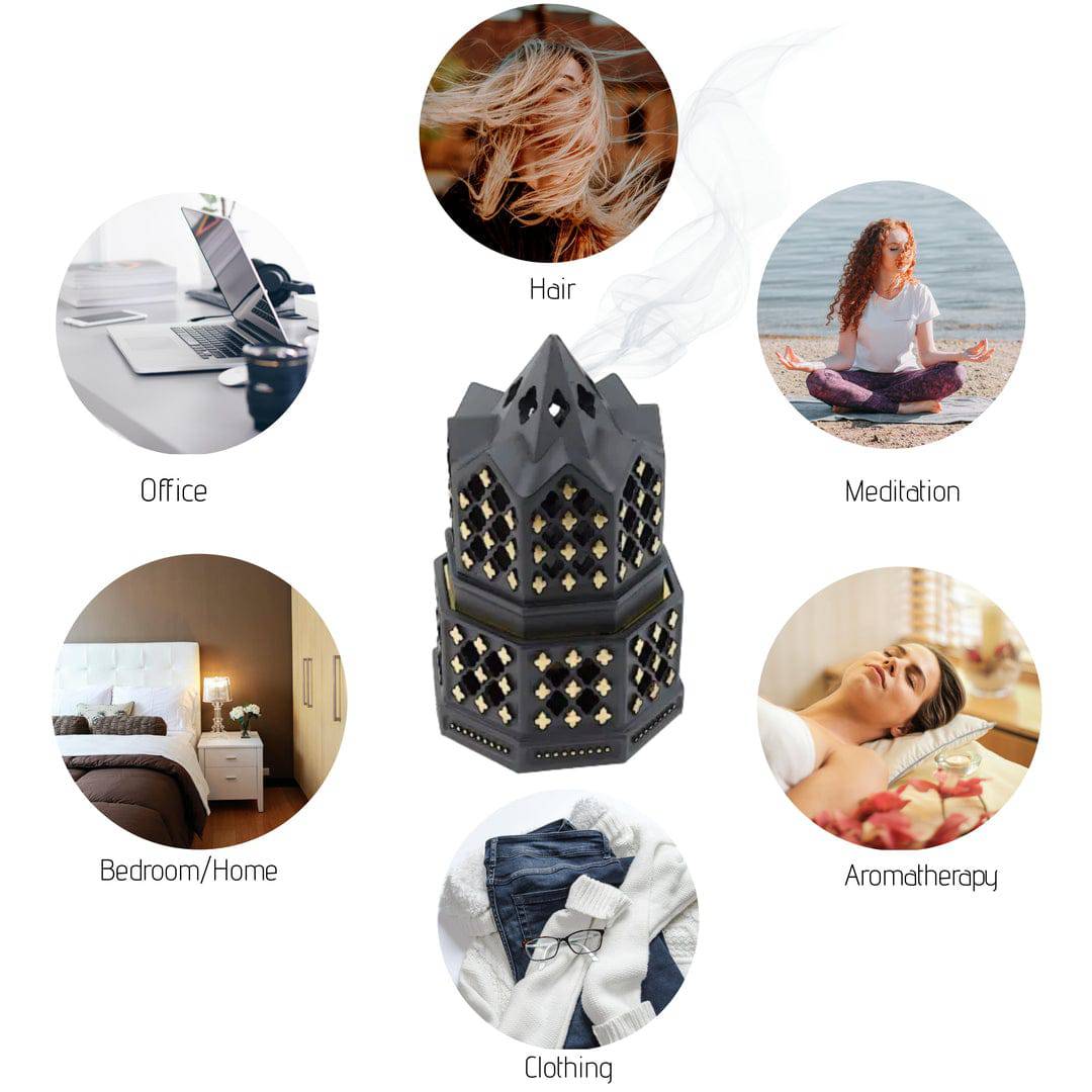 Minaret Style Closed Incense Bakhoor Burner - Black - Image 5