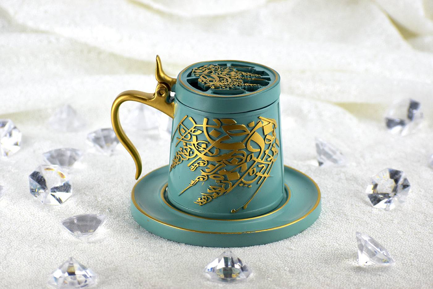 Tea Cup Style Closed Incense Bakhoor Burner - Teal - Image 4