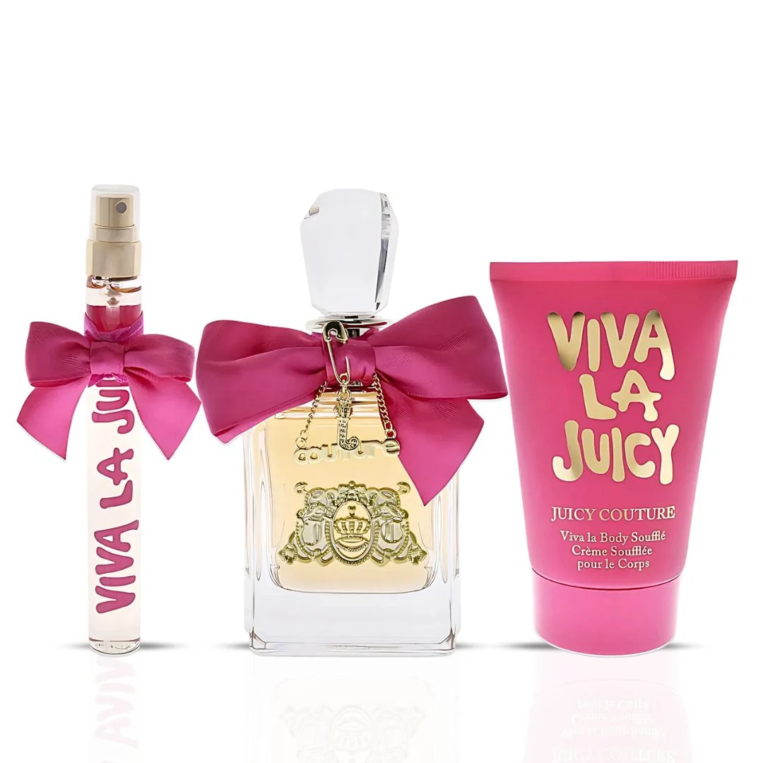 Juicy Couture Viva La Juicy 3pc Gift Set (3.4oz EDP, 4.2oz Body Souffle, 0.33oz EDP) - Image 2